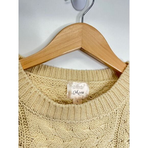 Misia Sweater Womens Chunky Knit Cream Crewneck Long Sleeve Size Large - Picture 6 of 7